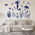 Большая водонепроницаемая виниловая наклейка с изображением русалки, морской рыбы, морской Медузы