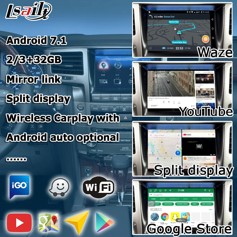 Android/carplay интерфейсная коробка для 2013- Lexus LX570 LX видео интерфейсная коробка с GVIF зеркальная ссылка youtube Яндекс LX450d
