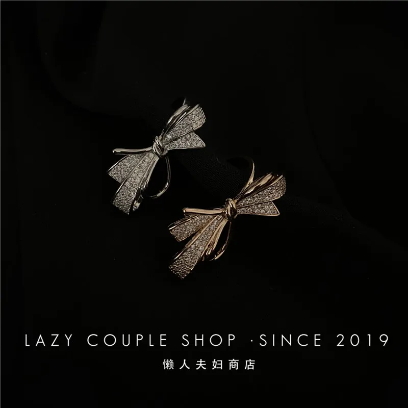 

Shiny and Beautiful! Light Luxury High-Grade Micro Inlaid Zircon Bow Open Ring Internet Celebrity Ins Indifference Trend