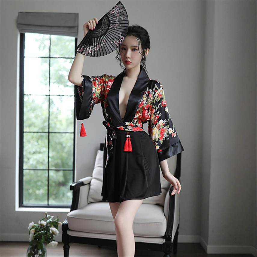 

Традиционные японские кимоно Yukata Haori Япония пижамы сексуальные женские Цветочный принт ночная рубашка в стиле гейши халат в винтажном стил...