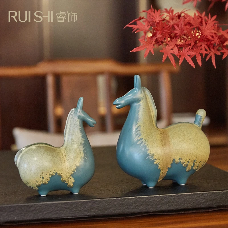 New Chinese Style Ornaments Antique Shelf Crafts Home Zen Wine Cabinet Pony Ornament Ceramic Horse | Дом и сад