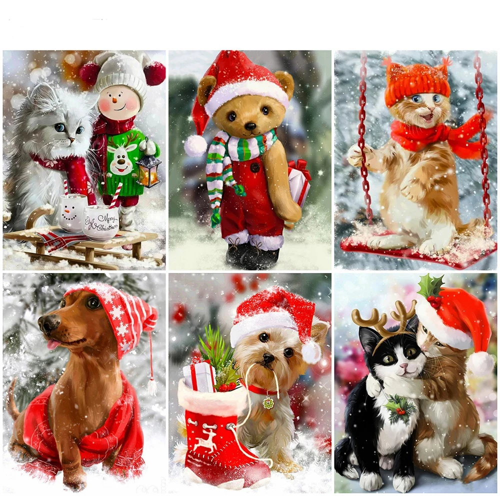 

Diy Diamond Painting Christmas Decoration Gifts Dog Cat Animal Rhinestone Picture Full Drill Embroidery Mosaic Cross Stitch Set