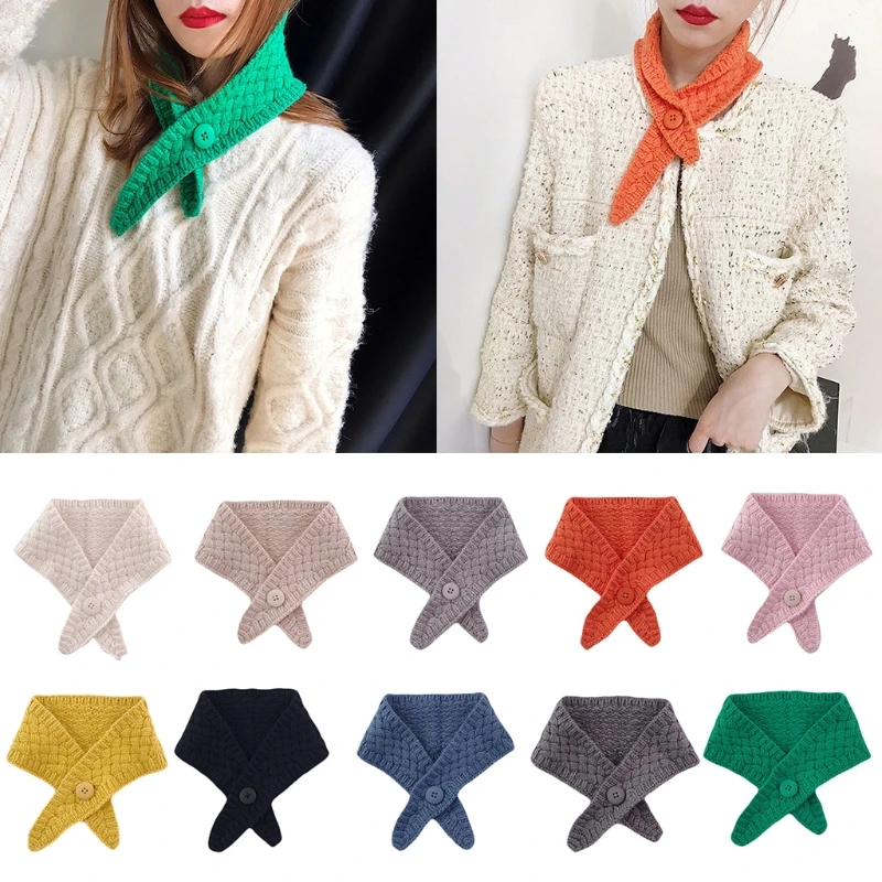 Корейский женский вязаный накладной воротник однотонный ярких цветов зимний
