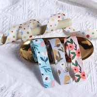 5 yards polka dot floral printed ribbon diy bow hair accessories gift box flower packaging ribbons sewing material