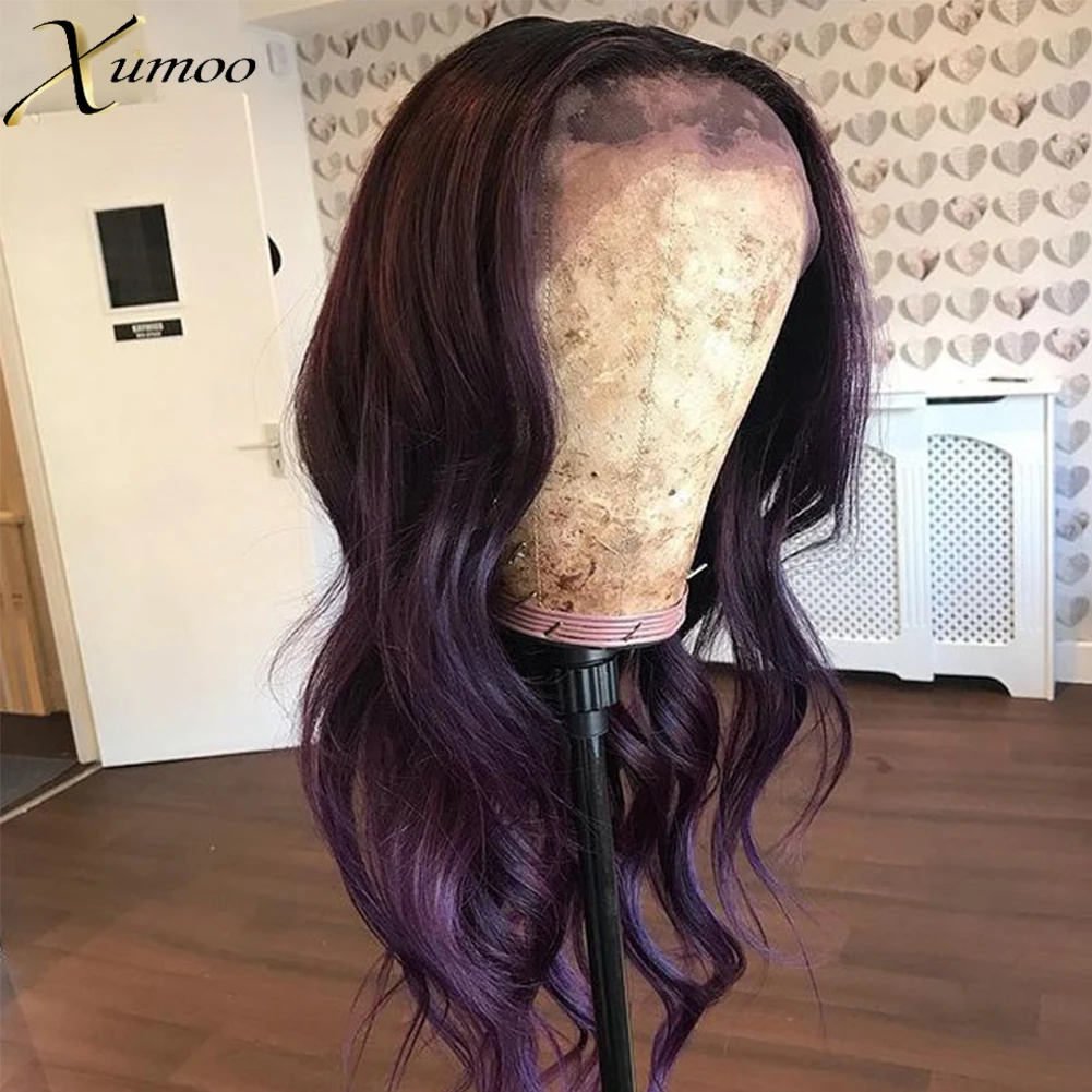 

XUMOO Purple Colored Lace Front Wigs Pre Plucked Natural Wave Baby Hair Brazilian Remy Virgin Human Hair Wigs For Black Women