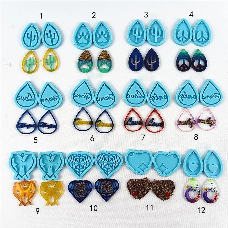 

12 Types Waterdrop Earings Molds Eardrop Resin Mold DIY Silicone Moulds for Epoxy Resin Pendant Making Jewelry Tools