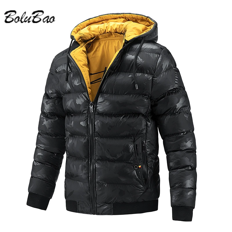 

BOLUBAO New Reversible Parka Coat Detachable Hat Winter Coat Men Casual Camouflage Waterproof Coat Men Thick Coat Men
