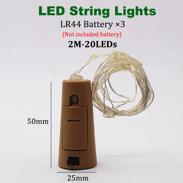 2m 20led LR44 Светодиодный светильник-струна 2 м, 5 м, 10 м, 100 светодиодный медный провод, 3XAA, на батарейках, для рождества, свадьбы, вечеринки, декоративный светодиодный Сказочный светильник s - Испускаемый цвет: 2m 20led LR44