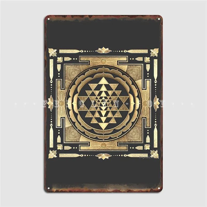 

Golden Sri Yantra Deep Charcoal Background Metal Plaque Poster Cinema Kitchen Club Bar Create Plaques Tin Sign Poster
