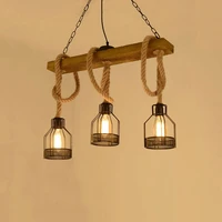 nordic wood light 3 heads e27 hanging lamp loft iron hemp rope pendant lamp restaurant dining room kitchen ceiling chandeliert