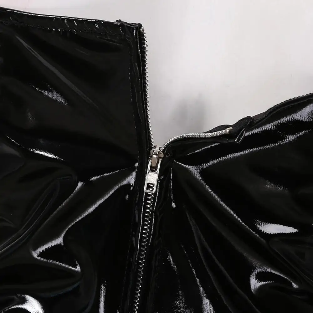 

Womens Sexy Halter Leather Dress Transparent Mesh High Split Asymmetric Lingerie Dress+Briefs Hot Erotic Party Clubwear Vestido