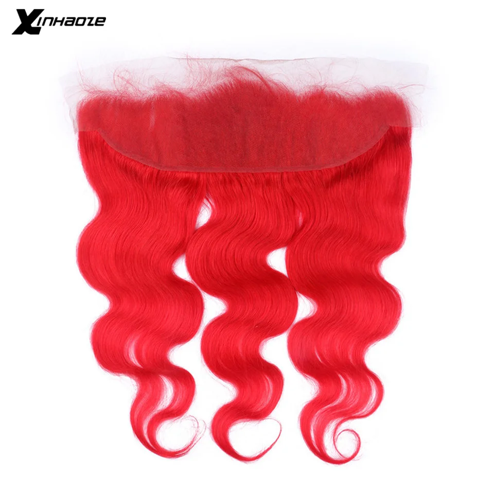 

Xinhaoze Red Colored Bundles With Frontal Brazilian Body Wave Human Hair Frontal With Bundle Remy Hair Weaves