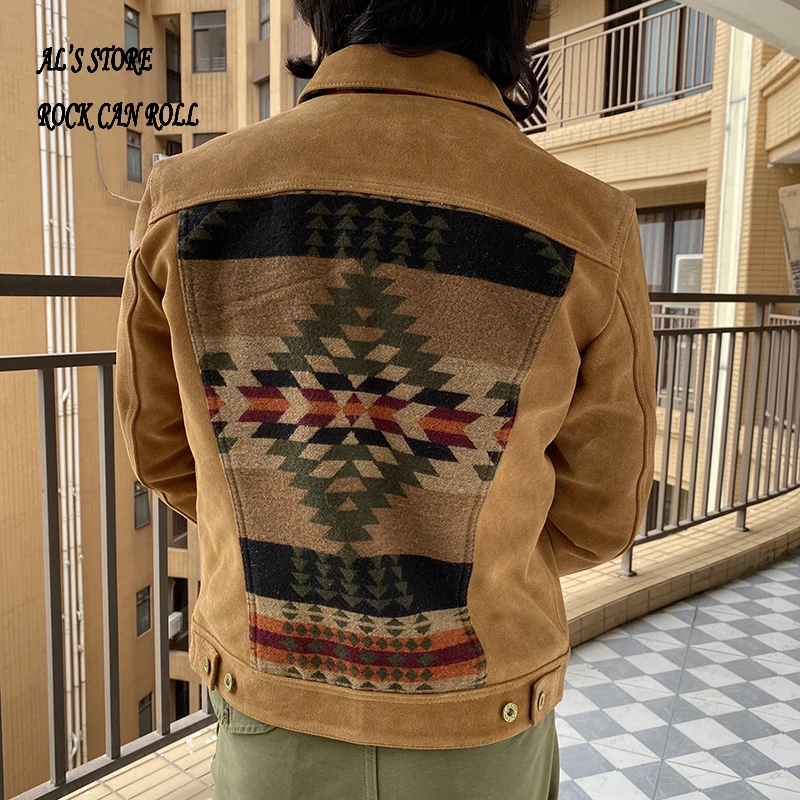 

XW399 RockCanRoll Read Description! Super Quality Coat Genuine Cow Suede Leather & Wool Cowhide Stylish Durable Navajo Jacket