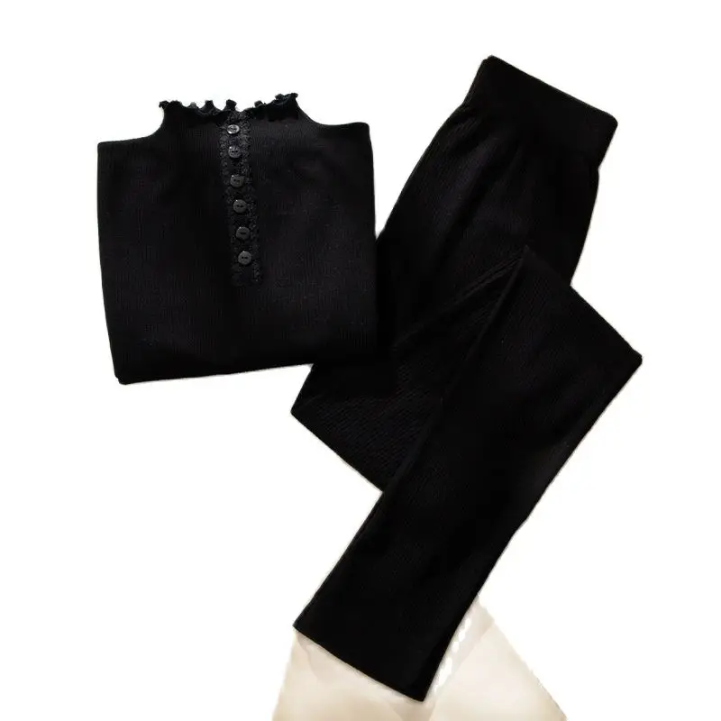 

Черное женское термобелье, женская одежда из второй кожи, длинные кальсоны, осенняя одежда