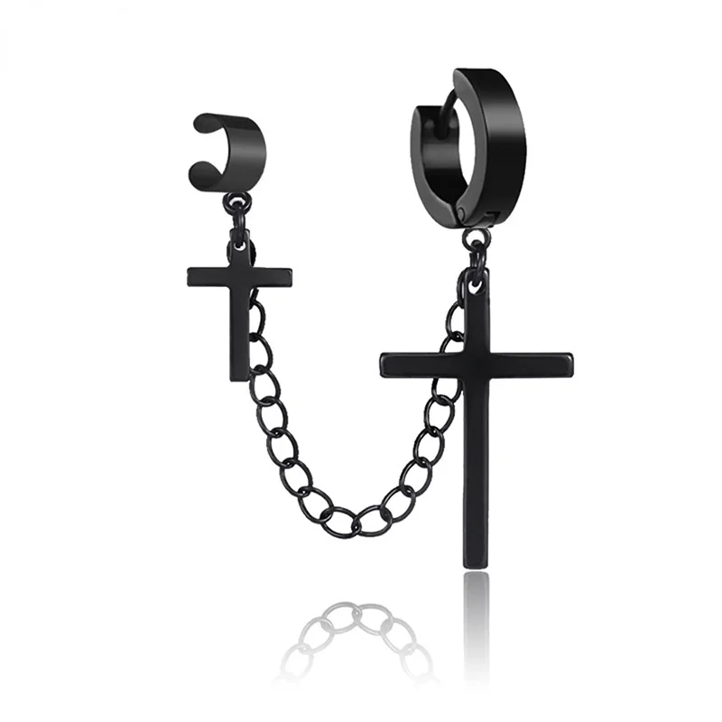 Серьги-Клипсы из нержавеющей стали, черные серьги-цепочки в стиле панк, ювелирные украшения для ушей, 20 шт./лот
