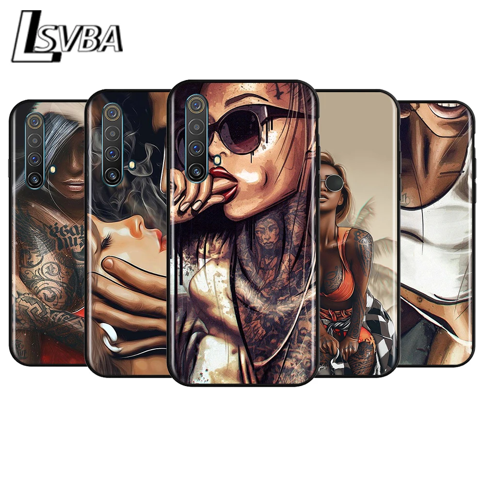 

Sexy Sleeve Tattoo Girl Shockproof Cover for OPPO Realme7 7i 6 5 3 2 Pro C1 C2 Black Phone Case Shell Soft Fundas Coque Capa