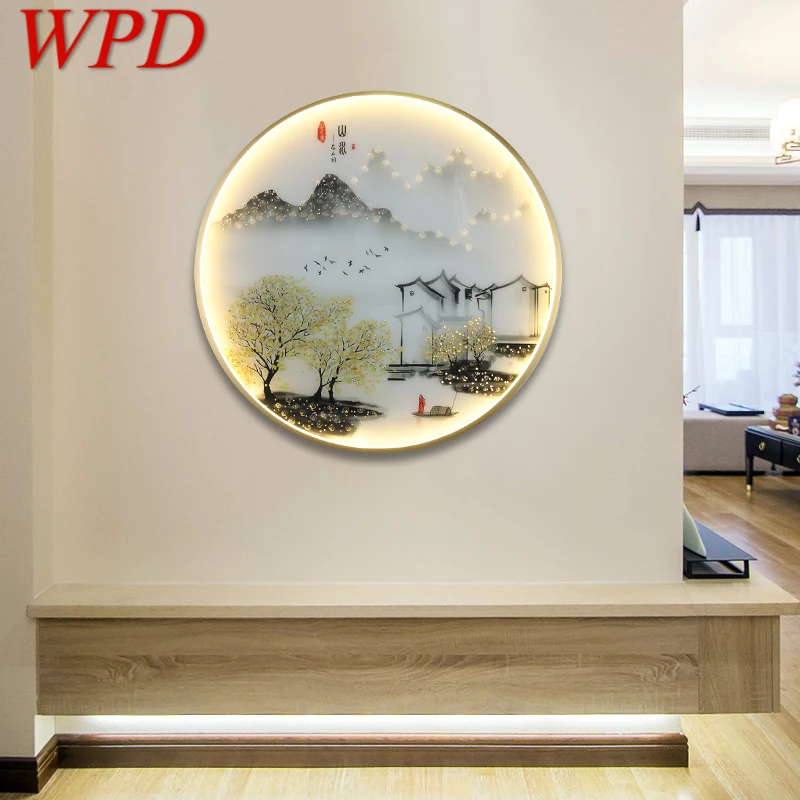 

WPD Wall Lamps Modern Landscape Painting LED Sconces Round Light Creative For Home Bedside