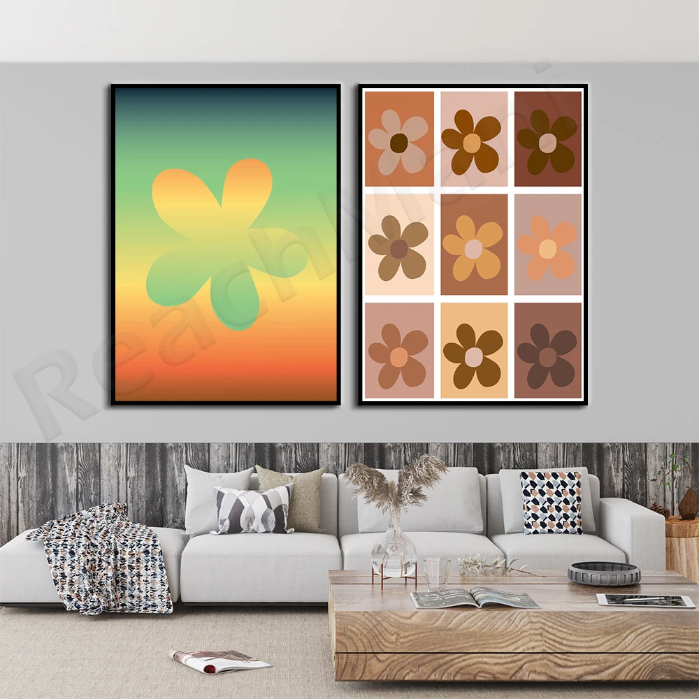 

Flowers, retro aesthetics, rainbow, gradient wall art groovy, y2k, girly neutral wall decoration, wall art flower power, 1970s r