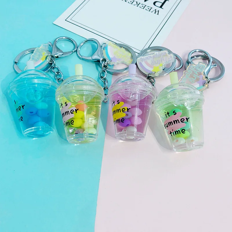 Новый движущийся брелок с жидкостью милый искусственный жемчуг молочный чай
