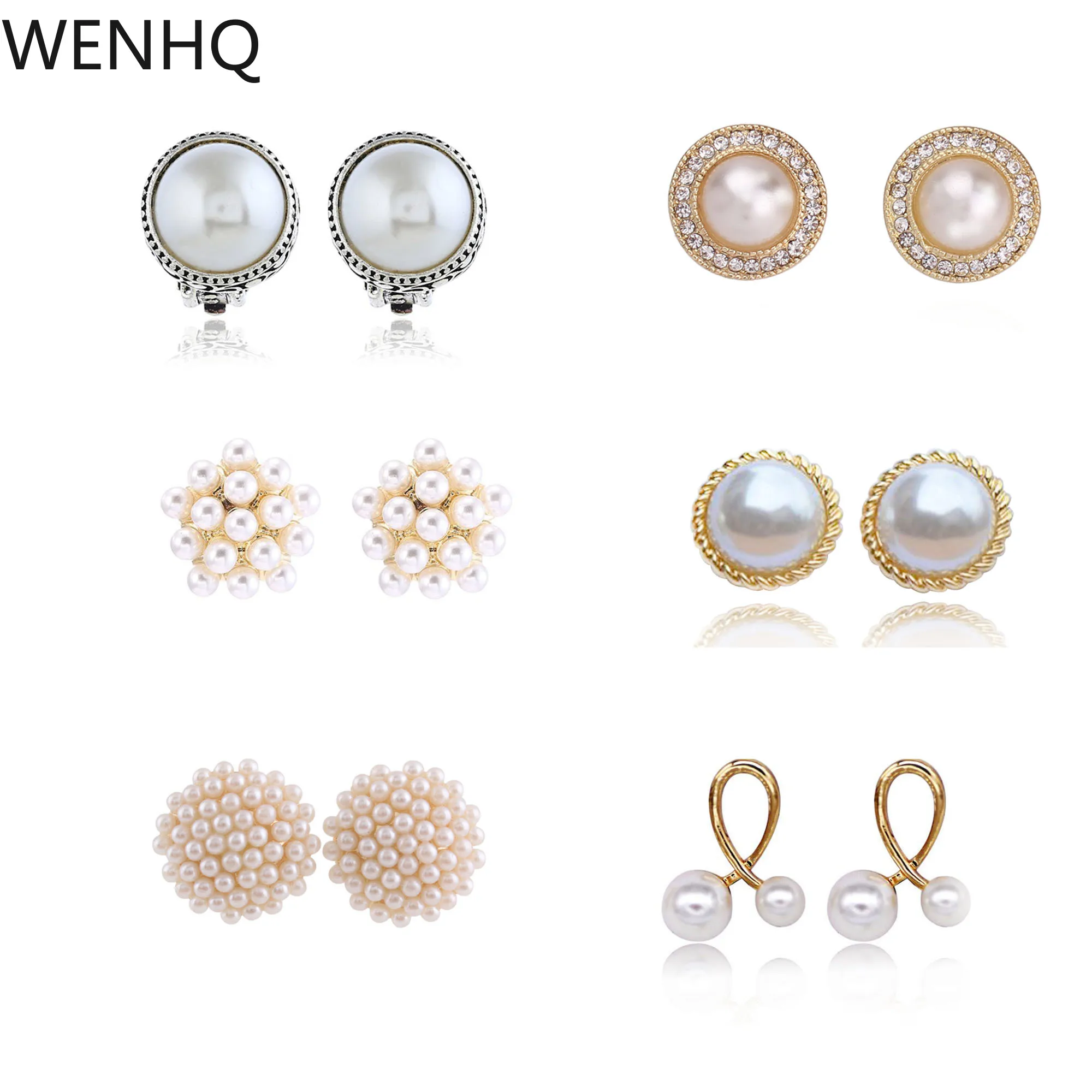 

WENHQ Hot Sale Pearl Clip on Earrings No Pierced for Women Girl Party Birthday Wedding Fashion Luxury No Hole Ear Clip New Style