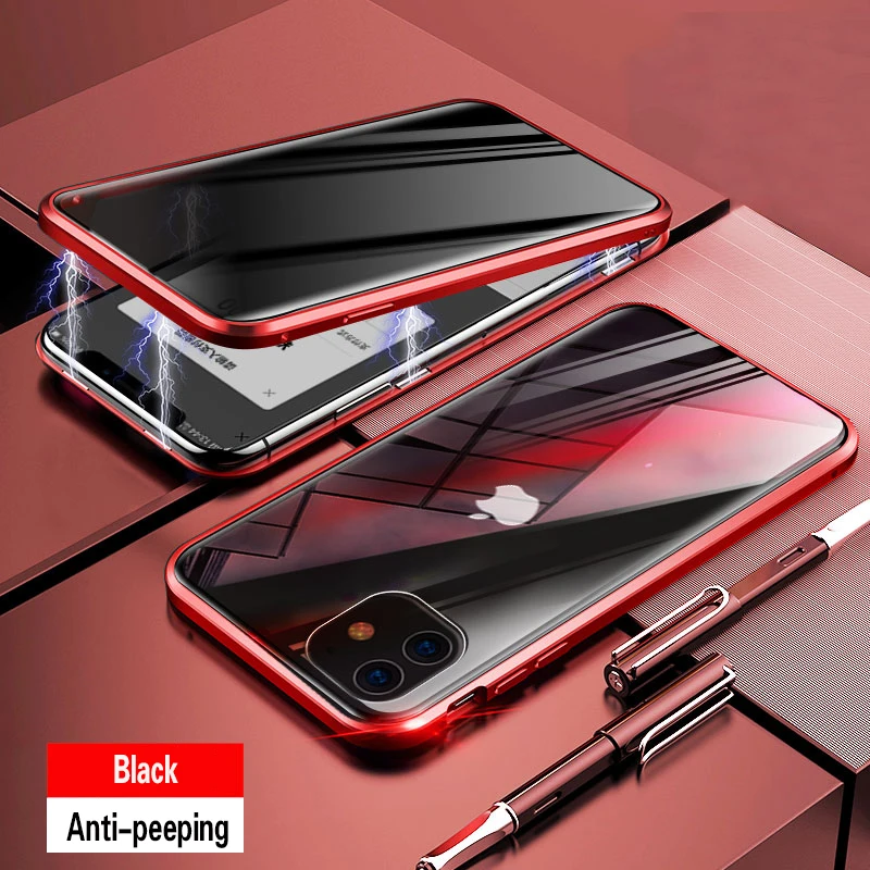 Магнитный чехол из закаленного стекла для iphone 11 Pro MAX X XS XR 8 7 6 6s plus, Защитный металлический чехол с защитой на 360 °