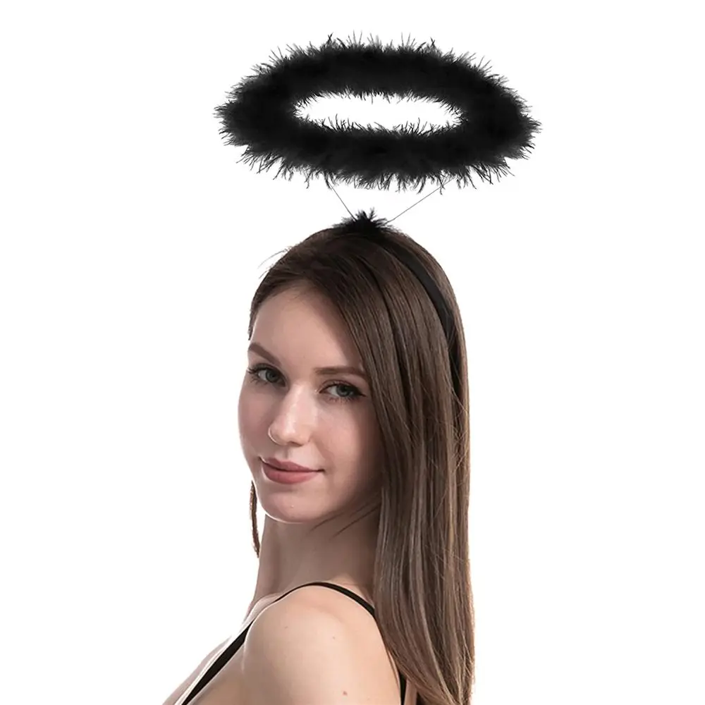 

Angel Halo Headband, Black White Feather Angel Headband Christmas Festival Party Favor Angel Outfit Cosplay Costume Accessories