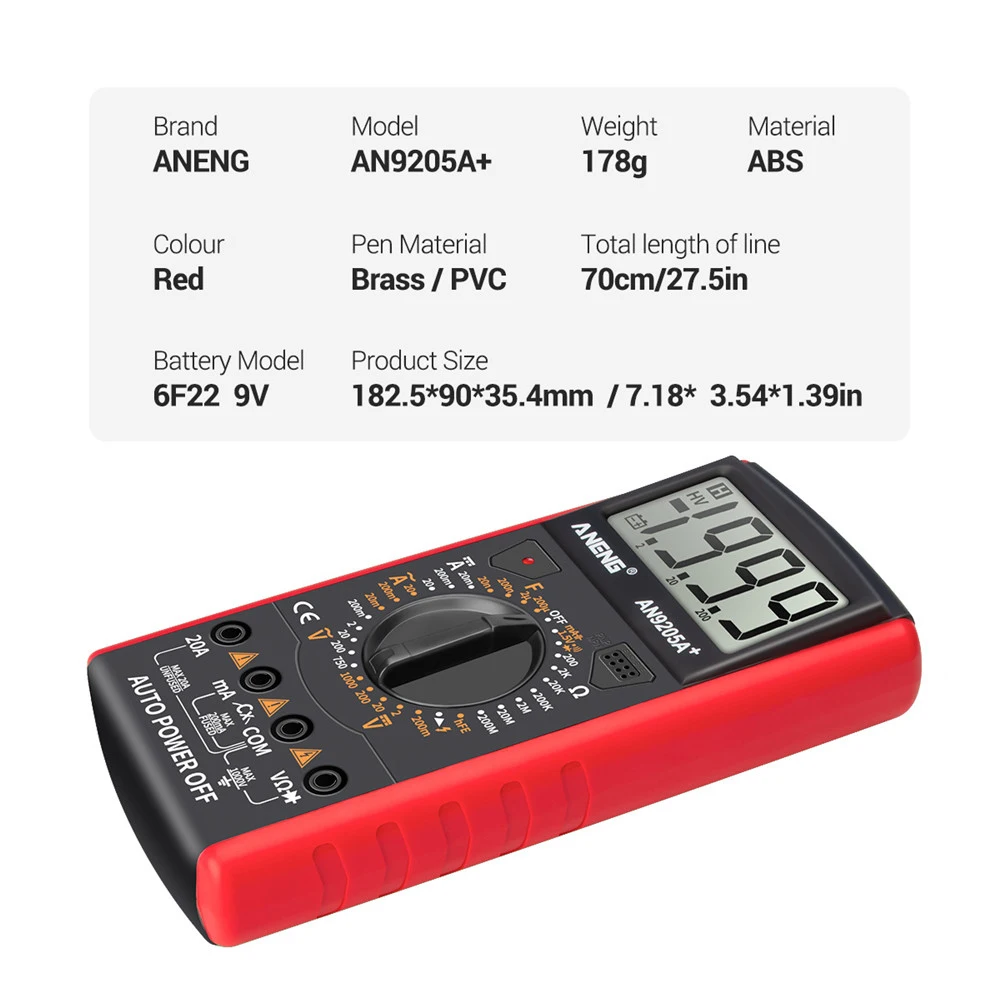Цифровой мультиметр DT9205A + ЖК-дисплей 1999 отсчетов ручной диапазон Универсальный