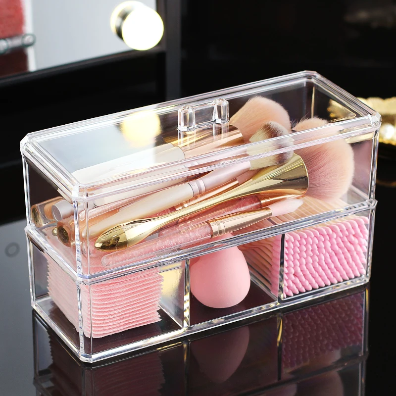 Clear Acrylic Makeup Organizer Lipstick Holder Cotton Swab Box Cosmetic Storage Box Makep Brush Case Makeup Jewelry Box