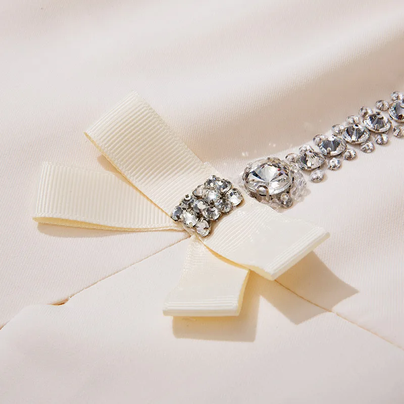 

Boutique Dress Summer Women'S 2021 Fashion New Round Neck Diamond Bow Patchwork Party Casual Office Elegant Chic Mini Dress