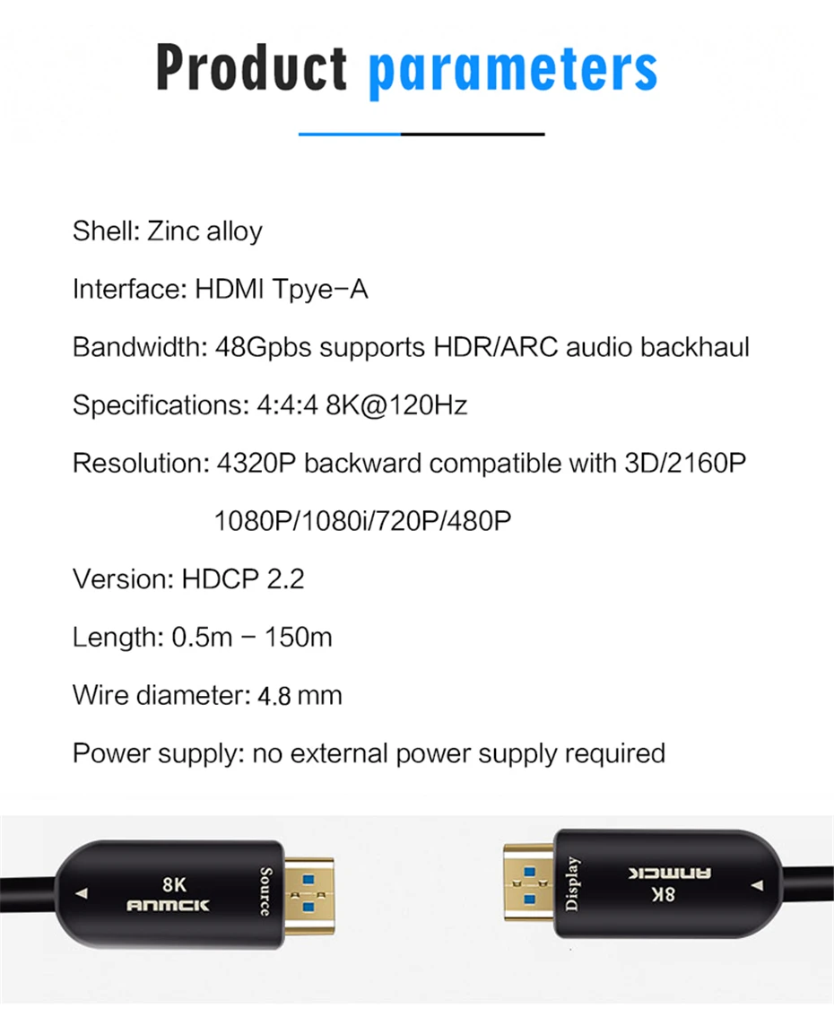 Anmck волоконно-оптический кабель HDMI 2,1 2,0 Ultra HD Поддержка 8K 120Hz 4K 60Hz 48Gbps с Аудио& Ethernet HDMI шнур 5M 10M 15M 20M