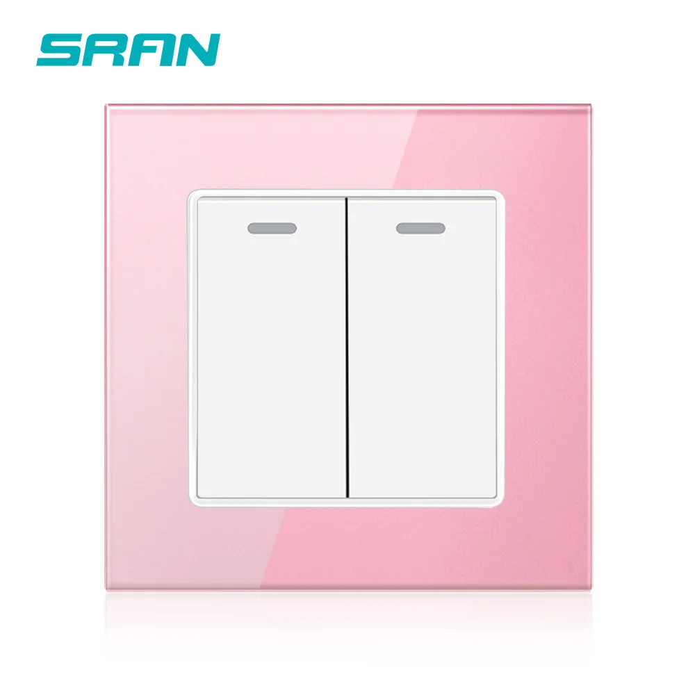 Pink A6 SRAN UK Хрустальный настенный светильник из закаленного стекла для домашнего питания, 2 комплекта 1/2/3 переключателя, 250 В, 16А, 86*86 мм, машинное оборудование - Цвет: Pink A6