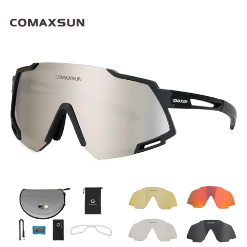 Профессиональные поляризованные велосипедные очки COMAXSUN с 5 линзами, спортивные зеркальные солнцезащитные очки для горного велосипеда, велосипедные очки с защитой UV400
