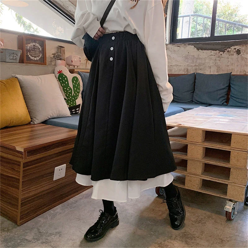 

Женские юбки, шикарная Корейская ретро юбка с оборками, милая Лоскутная универсальная базовая Женская юбка с эластичным поясом на лето и ос...