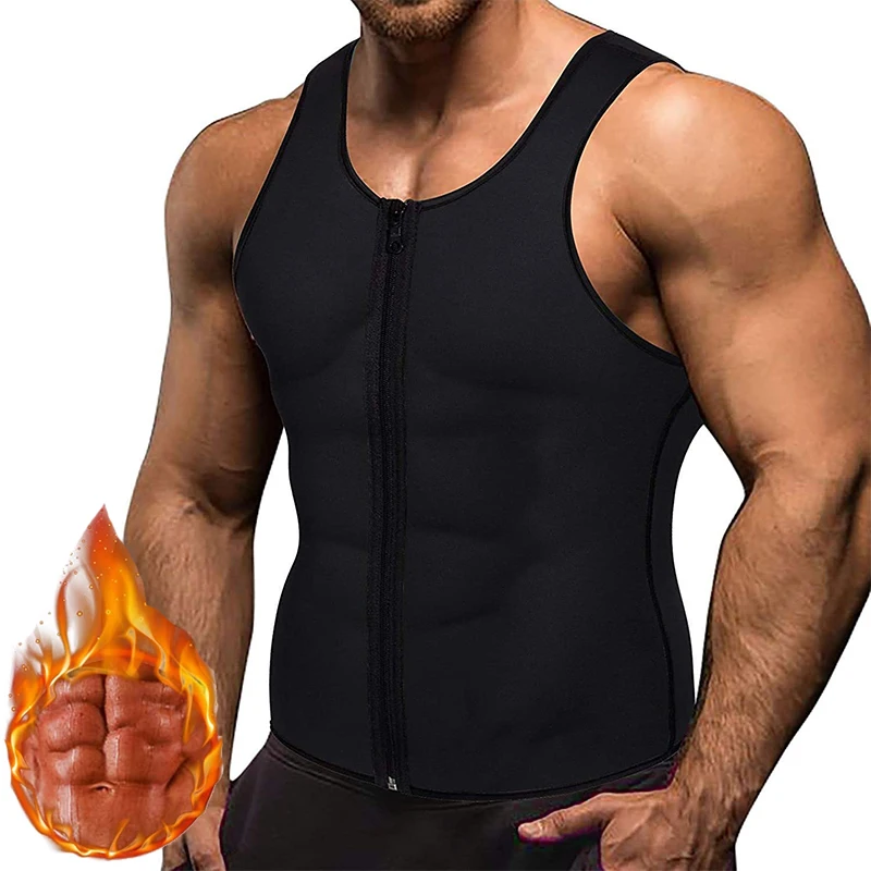 Sweat Vest for Men with Zipper Weightless Neoprene Sauna Shirt Fat Burning Workout Tank Tops Slimming Corset Waist Trainer Belt