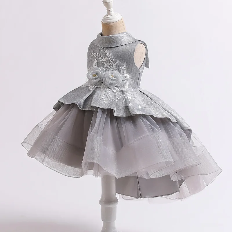

2021 Summer New Children Party Tail Dress Skirt Flower Decoration Pettiskirt Girls Embroidered Lace Cake Princess Dresses 2-8Y