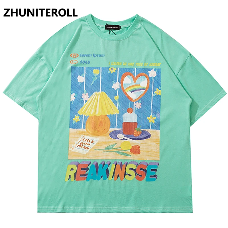 

Harajuku Fashion Tshirts Men Hip Hop Cartoon Letter Print Short Sleeve Casual Cotton Black T-Shirts Streetwear Couple Tees Tops