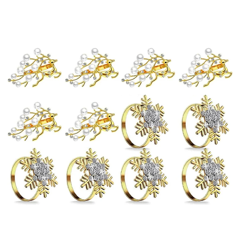 

12 шт., кольца для салфеток, снежинок и олень