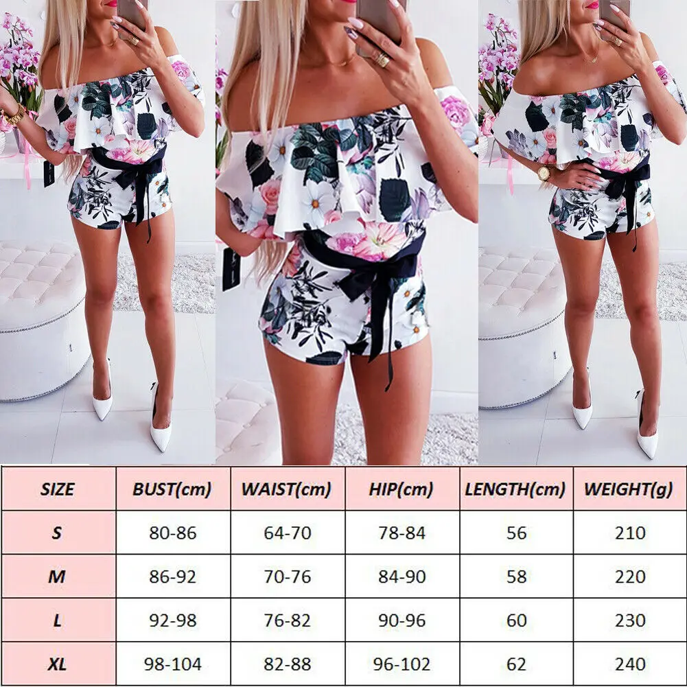 

Women's jumpsuit without shoulder, floral, modeler, short pants, women's fashion