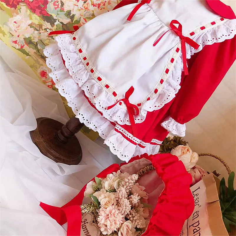 Осенне-зимняя одежда для маленьких девочек в стиле спанис красное винтажное