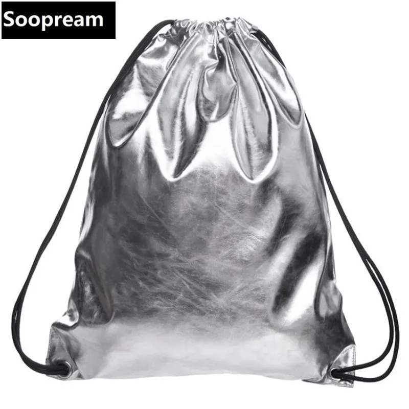 

Silver Solid PU backpack women 2018 New leather backpack Best Selling Fashion Outdoor Drawstring Bags school bags for teenagers
