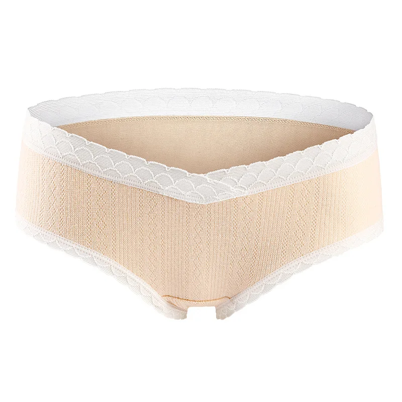 Bragas de maternidad de algod&oacute;n transpirables para mujeres embarazadas, ropa interior de vientre de cintura baja con encaje, bragas de embarazo, 3 unids/paquete-4