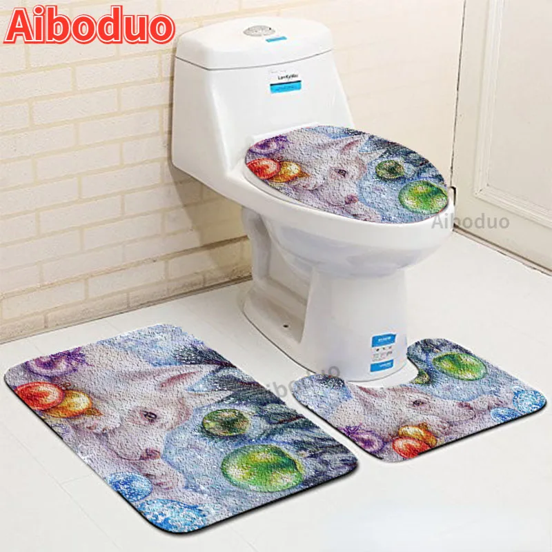 

Christmas Dog Pattern Bathroom Set Modern Toilet Seat 3-piece Bathroom Accessories Rug Bathroom Non-slip Absorbent Bathroom Mat