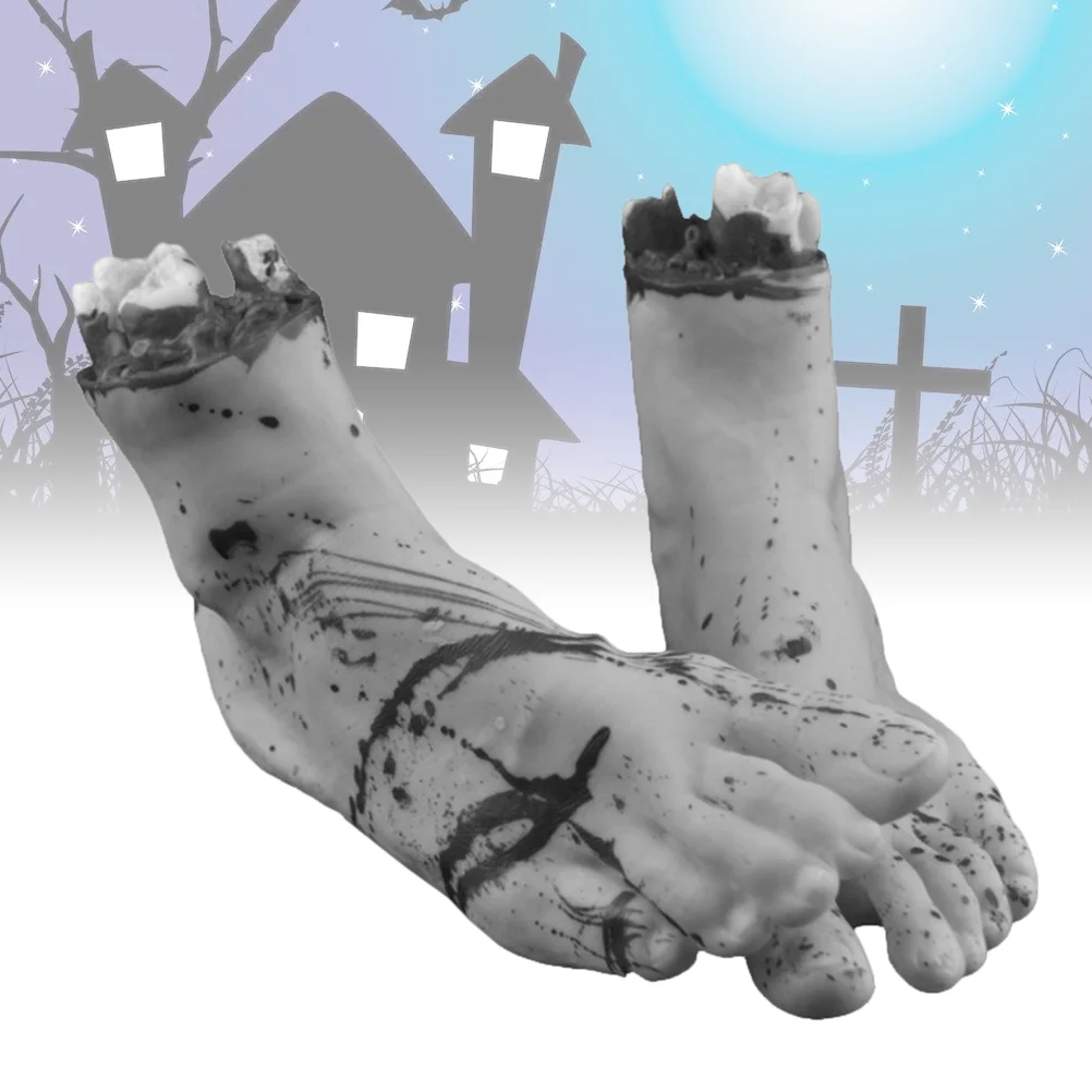 

1 Pair Scary Broken Feet Photography Prop Fake Human Severed Feet Horrible Broken Body Parts for Parties