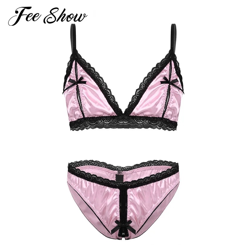 Мужское шелковое атласное кружевное нижнее белье комплект нижнего белья