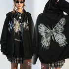 Женская готическая уличная толстовка с принтом бабочек, Женская куртка, пальто в стиле хип-хоп Harajuku Y2k, эстетичная куртка гранж-панк на молнии