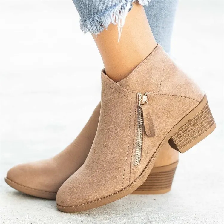 

2022 New Winter Women Ankle Boots Dropshipping Autumn Low Heels Leopard Boots Platform Sexy Ladies Khaki Pumps Boots Shoes