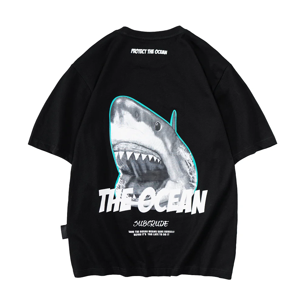 

Men Clothing The Ocean Giant Shark Graphic Top Tee Anime Print T Shirt For Sunmmer Cotton Classic Streetwear