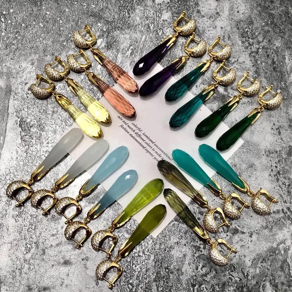 Женские серьги с кисточками золотистые в форме капли воды яркими кристаллами