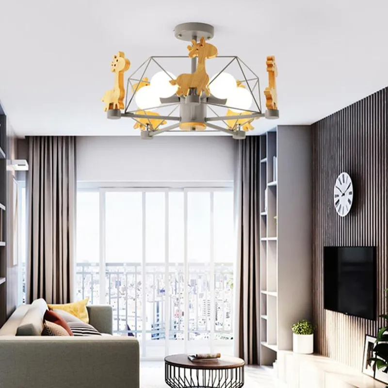

Animation led chandelier living room wood grain children's bedroom restaurant modern ceiling lamp new style