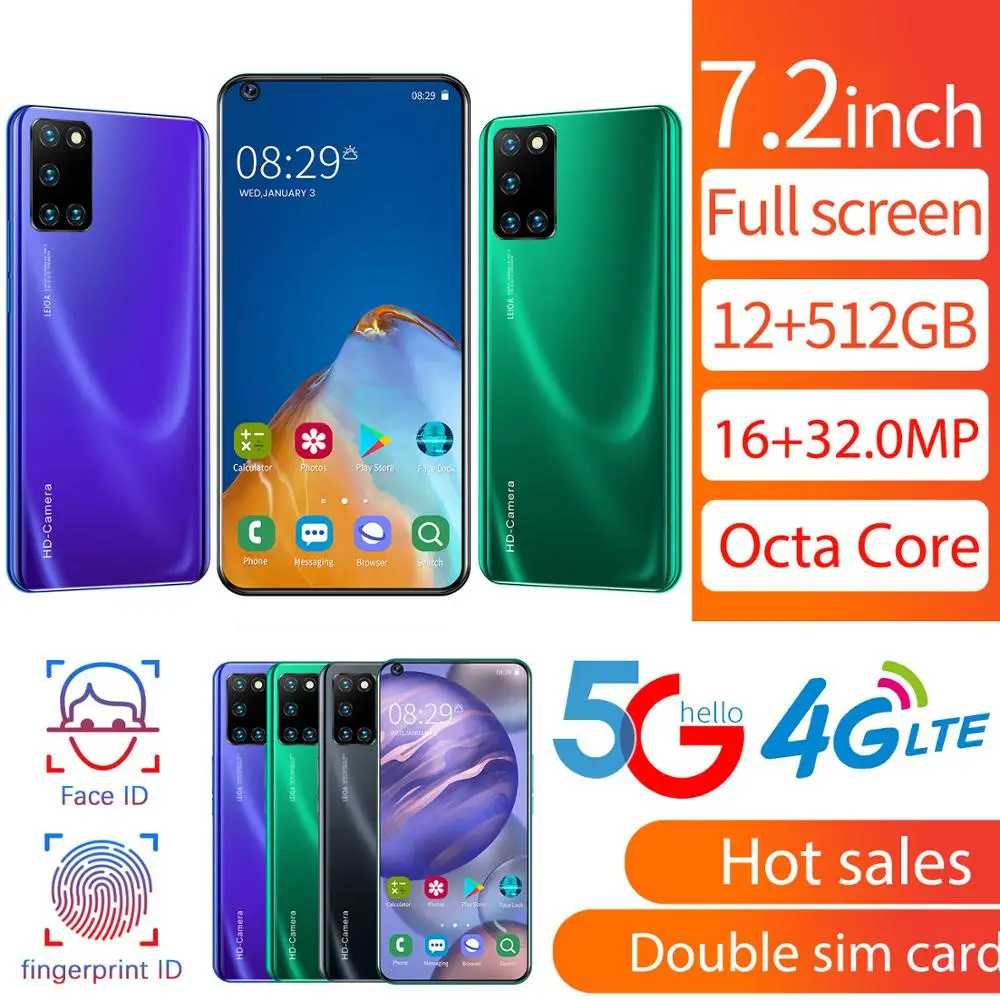 7 2 дюймов p47 смартфон network global доставить Snapdragon 855 плюс телефонов celulares 12 ГБ 512 Octa Core 4G